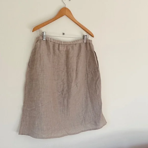 Vintage Linen midi skirt - made in France - classic style - size L - Picture 2 of 5